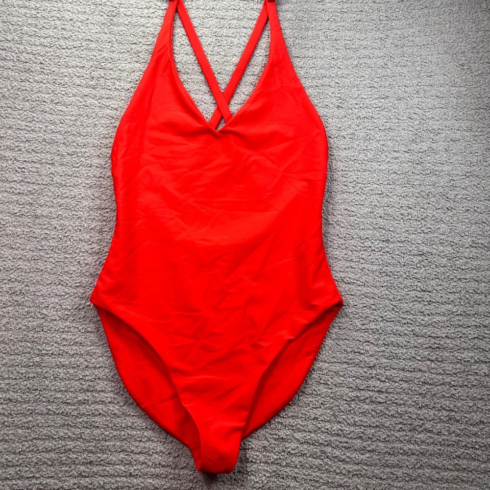 Jade Swim Trophy One Piece Cross Back Red Large Minimalist Luxury Chic Resort